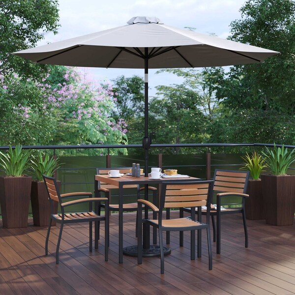 Flash Furniture Patio Set-35" Table-4 Chairs-Gray Umbrella-Base XU-DG-810060064-UB19BGY-GG - main